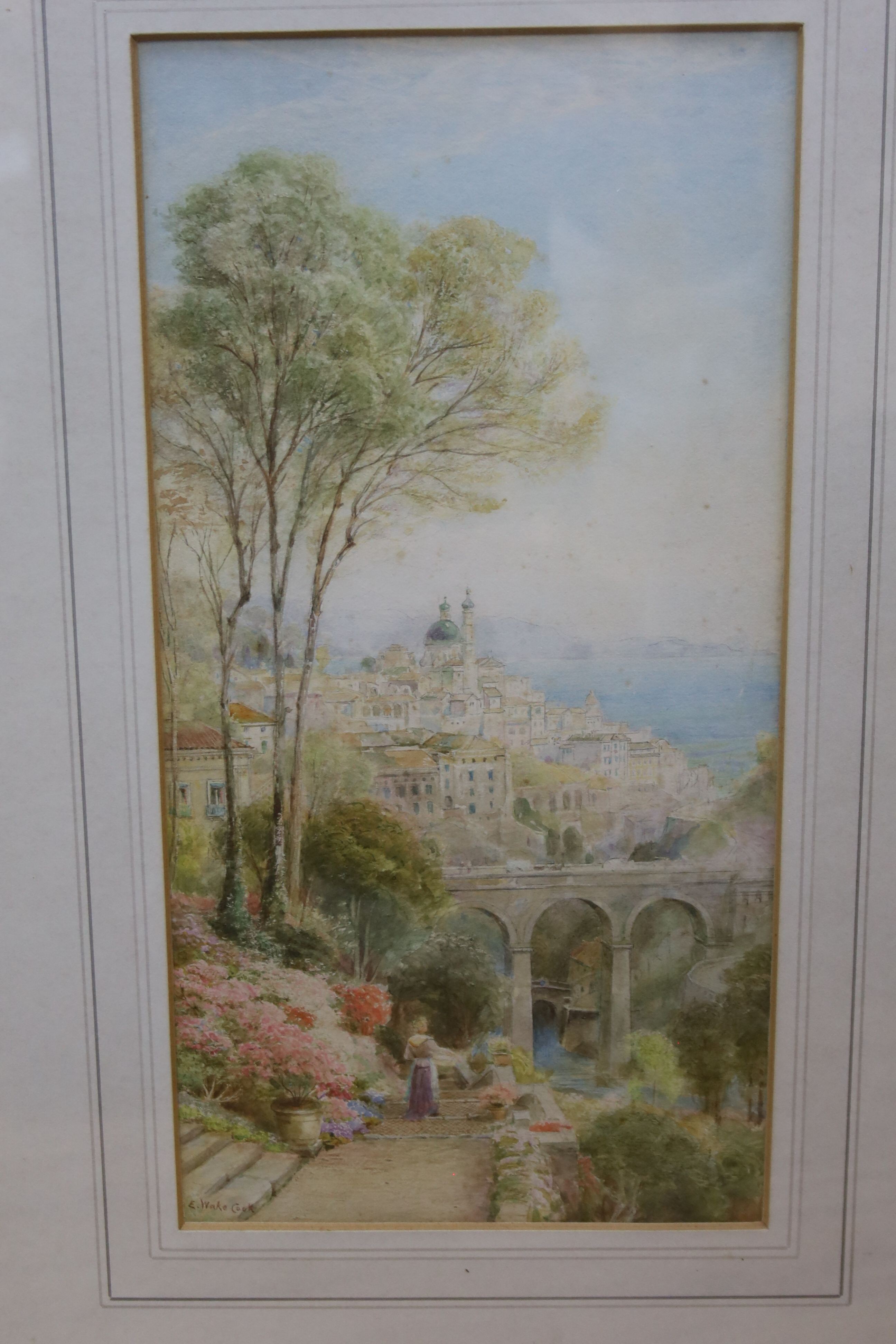 Ebenezer Wake Cook (1843-1926), watercolour, 'Vietre with the the Bay of Salerno', signed, 35 x 18cm, Francis Browne (Exh.1885-1926), watercolour, 'Bourne Street, Hastings', 34 x 24cm